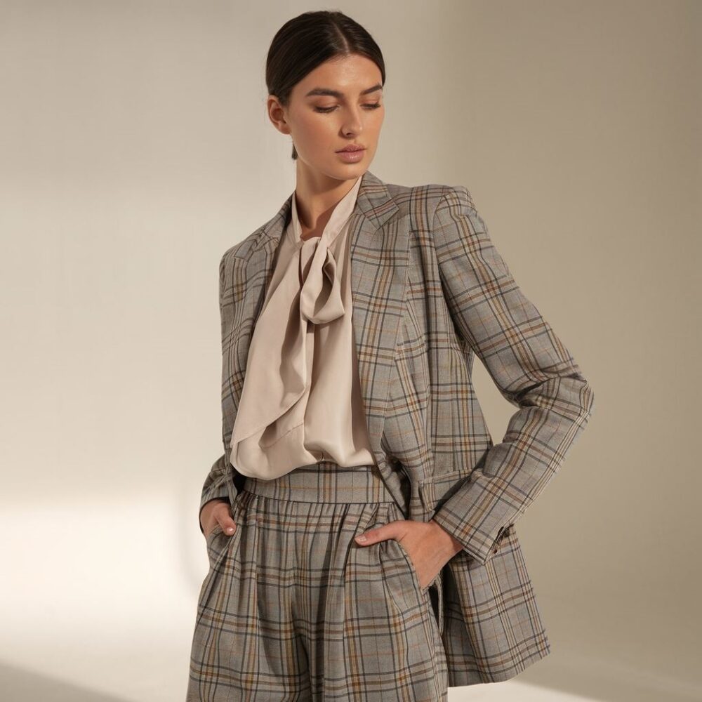 bluzka pod marynarką w kratę