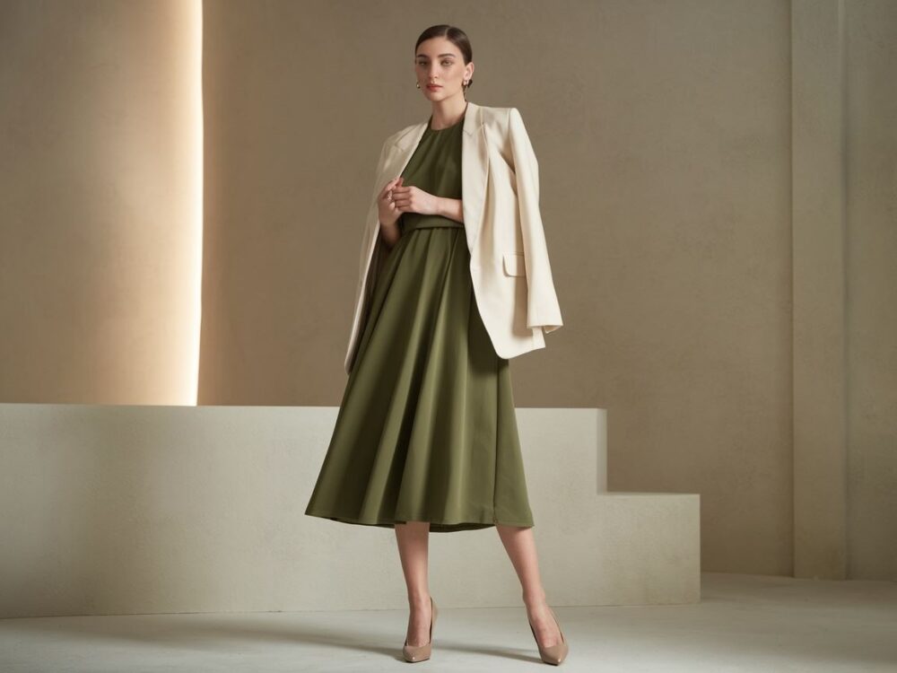 elegancka kobieta w zielonej sukience