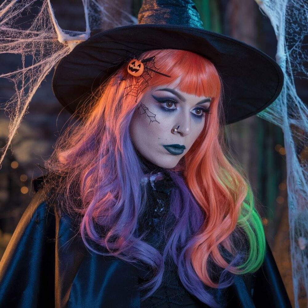 fryzura halloween z pajęczyną