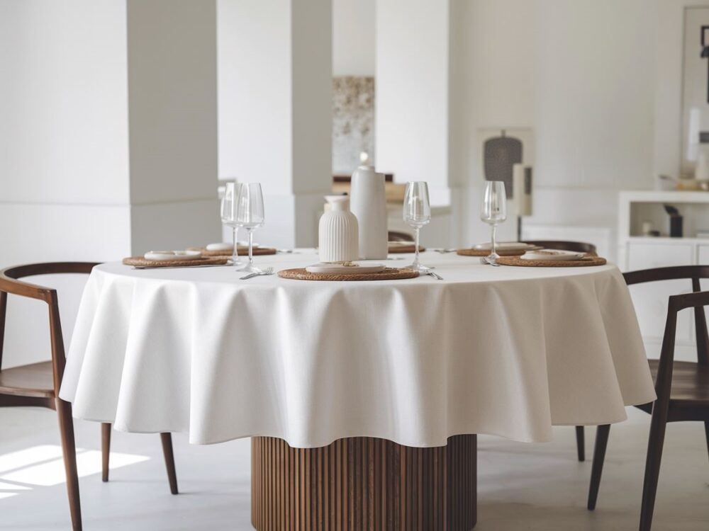 obrus zwisający nad krawędzią stołu