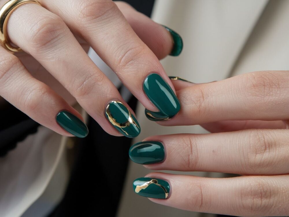 paznokcie butelkowa zieleń