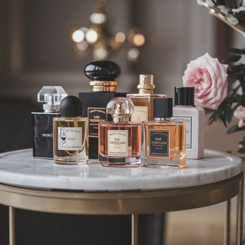 perfumy na marmurowym tle