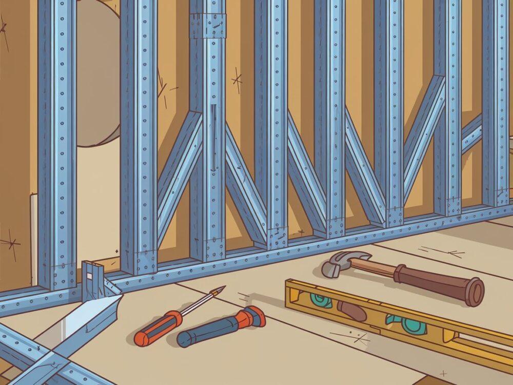 przykręcanie stelaża pod płyty gipsowe