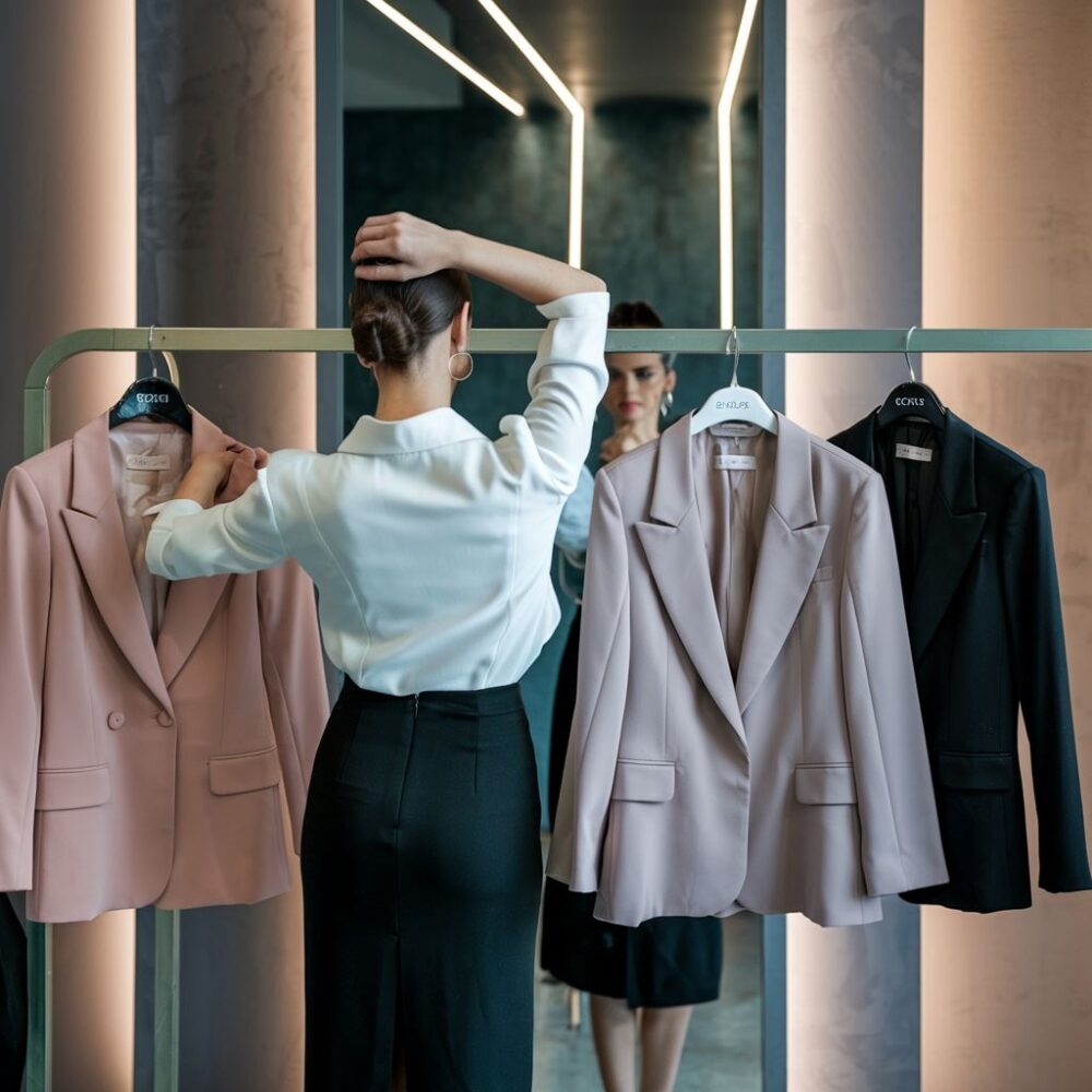 przymierzanie marynarki w sklepie