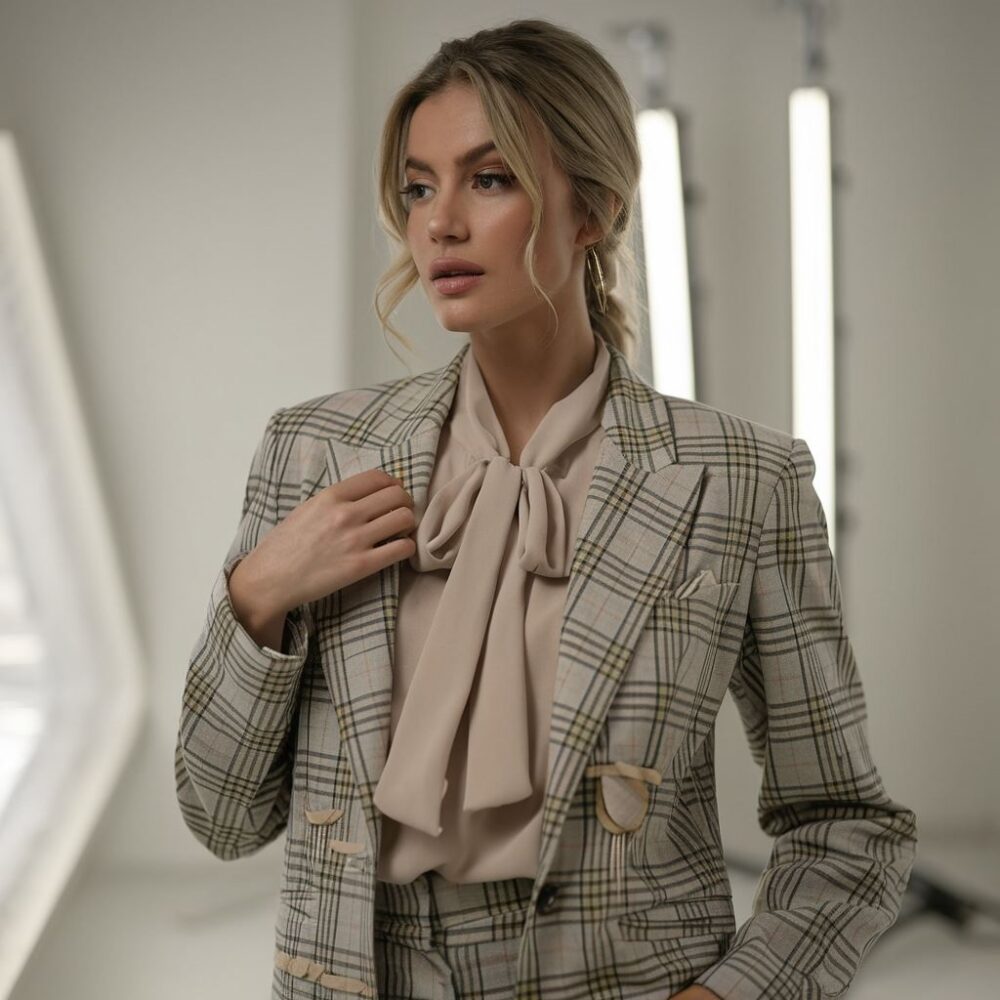 stylizacja z marynarką w kratę