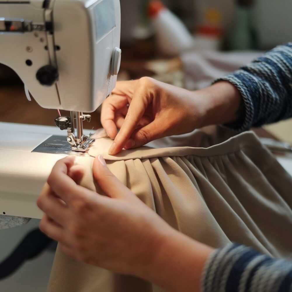 szycie bluzki przy dekolcie